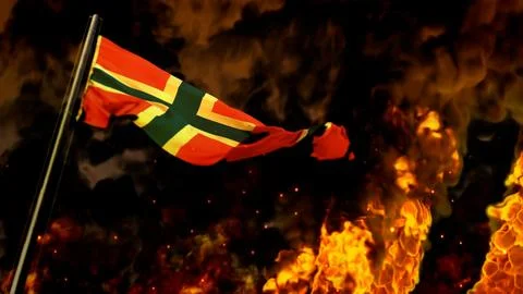 Flag of Norway on burning fire background - hard times concept 스톡 일러스트