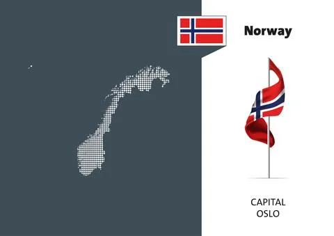 Flag of Norway on white background. Dotted map of Norway Stock Illustration