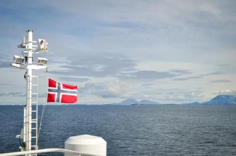 Flag of Norway in the wind on a ferry deck Stock Photos