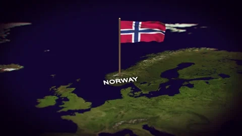 The Flag of Norway  on the World Map, Norway map with flag 3d animation Stock Footage 306599463