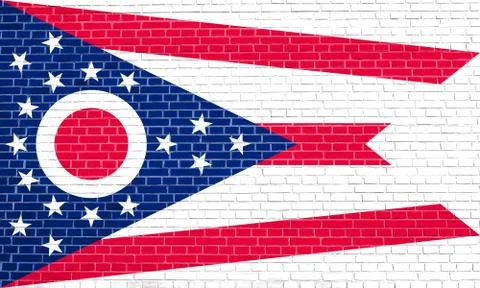 Flag of Ohio on brick wall texture background イラスト素材