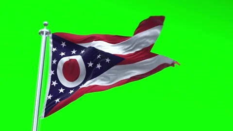 Flag of Ohio US State waving flag animation on a green screen Stock Footage 296869569