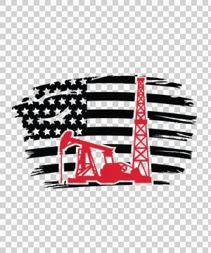 Flag Oil Pump Jack With Background derrick silhouette black Stock Illustration