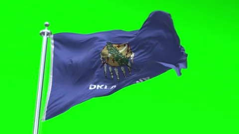 Flag of Oklahoma US State waving flag animation on a green screen Stock Footage 296869570
