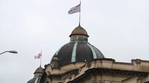 Flag in an old building I Stock Footage 27143894
