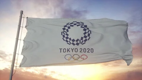 Flag of the olympic games in Tokyo 2020 fluttering in the wind Stock Footage