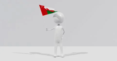 Flag of Oman. 3D Character holding and waving flag 4K UHD 60FPS Stock Footage 228562685