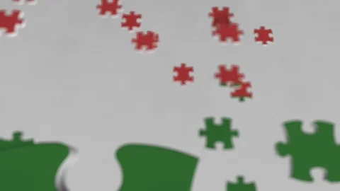 Flag of Oman being made with jigsaw puzzle pieces. Omani problem solution Stock Footage 104261334