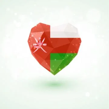 Flag of Oman in shape diamond glass heart. Triangulation style 库存插图