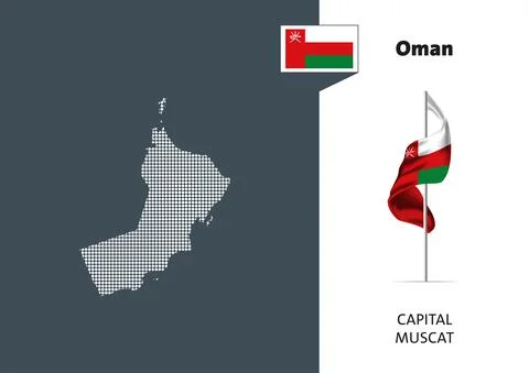 Flag of Oman on white background. Dotted map of Oman Stock Illustration