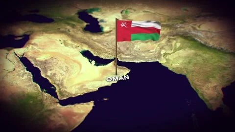 The Flag of Oman  on the World Map, Oman map with flag 3d animation Stock Footage 306600051