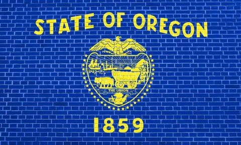 Flag of Oregon on brick wall texture background Illustrazione stock