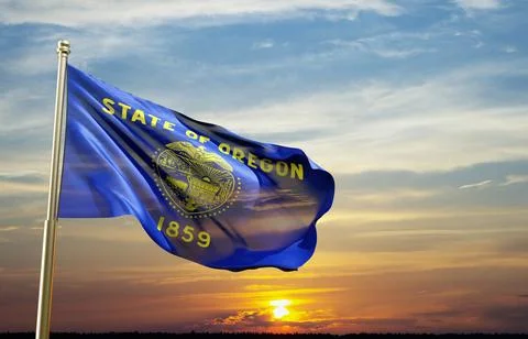 Flag of Oregon US state at the sunset Stock Illustration