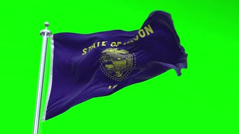 Flag of Oregon US State waving flag animation on a green screen Stock Footage 296869571