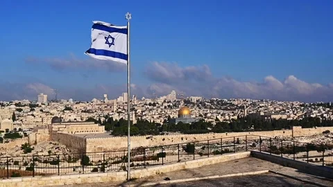 Flag over Jerusalem Old City HD Stock Footage 151512863