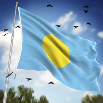 Flag of Palau, This is a computer generated and 3d rendered image Stock Illustration