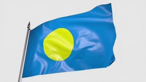 Flag of Palau on a flagpole. 3D animation with alpha channel 動画素材 204954217