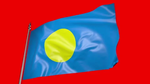 Flag of Palau on a flagpole. 3D animation on red screen Vídeos de archivo 204955076