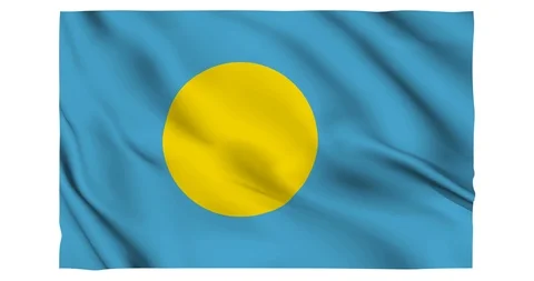 Flag of Palau waving on a samless loop over an easily removable background Stock Footage 98372436