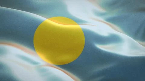 Flag of Palau waving in the wind. 3D Waving flag design. Stock Illustration