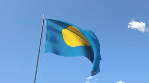 The flag of Palau Waving on the Wind. Stock Footage 47493165