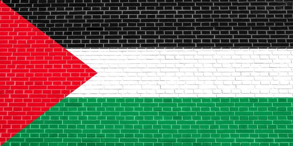 Flag of Palestine on brick wall texture background Stock Illustration