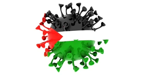 Flag of Palestine on Seamless looping 3D animation of the covid-19 Corona Virus Stock Footage 166463959