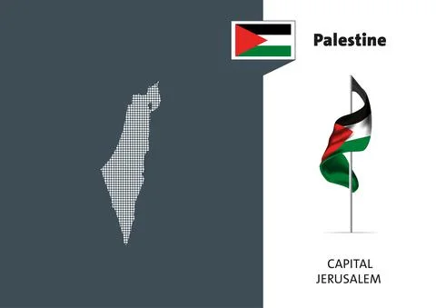 Flag of Palestine on white background. Dotted map of Palestine Stock Illustration