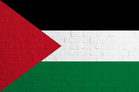 Flag of Palestinian state. Brick wall texture of the flag of Palestinian stat Stock Photos
