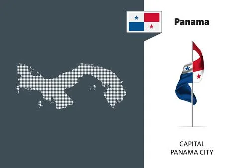 Flag of Panama on white background. Dotted map of Panama Stock Illustration