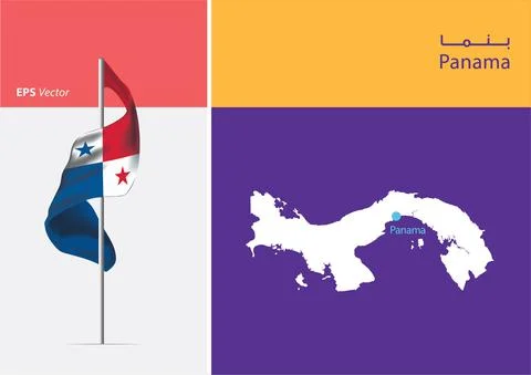 Flag of Panama on white background with Map Stock Illustration