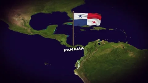 The Flag of Panama on the World Map, Panama map with flag 3d animation Stock Footage 306600149