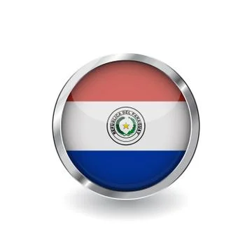Flag of paraguay, button with metal frame and shadow. paraguay flag vector ic Illustrazione stock