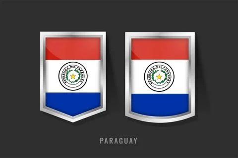 The flag of Paraguay, featuring two red bands, a white band with the nation.. Illustrazione stock
