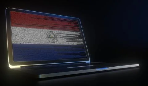 Flag of Paraguay made with computer code on the laptop screen. Hacking or 库存插图