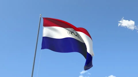 The flag of Paraguay Waving on the Wind. Video stock 47493521