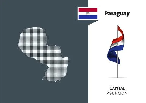 Flag of Paraguay on white background. Dotted map of Paraguay Stock Illustration