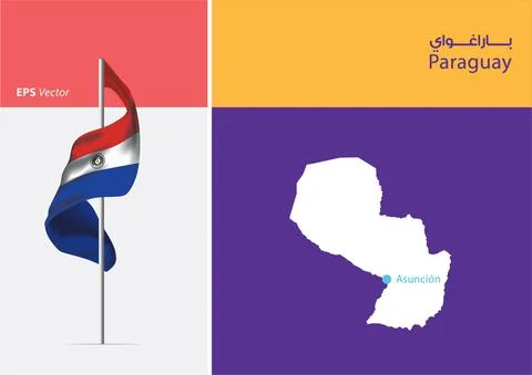 Flag of Paraguay on white background with Map Stock Illustration