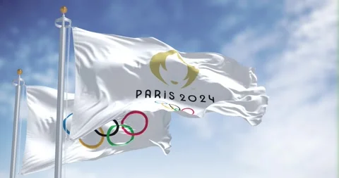 Flag of Paris 2024 Olympics Games waving... | Stock Video | Pond5