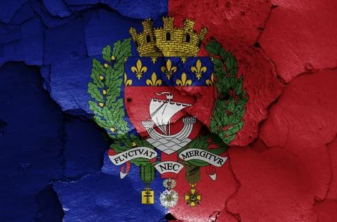 Flag of Paris painted on cracked wall Stock Illustration