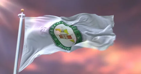 Flag of Pasco at sunset, county of the state of Florida, in United States - loop Stock Footage 108368340