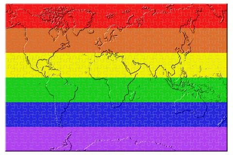 Flag of peace, world map puzzle - 3D illustration. 스톡 일러스트
