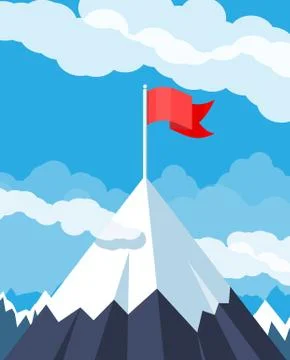 Flag on peak of mountain. Stock Illustration