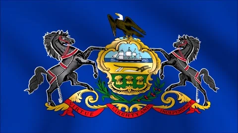 Flag of Pennsylvania with gold embossed Stock Footage 64871916