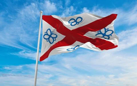 Flag of Penrith town  at cloudy sky background on sunset, panoramic view. uni Stock Illustration