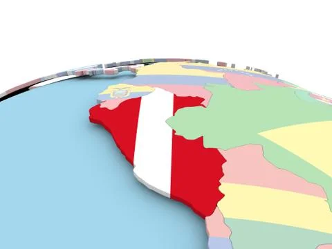 Flag of Peru on bright globe Stock Illustration