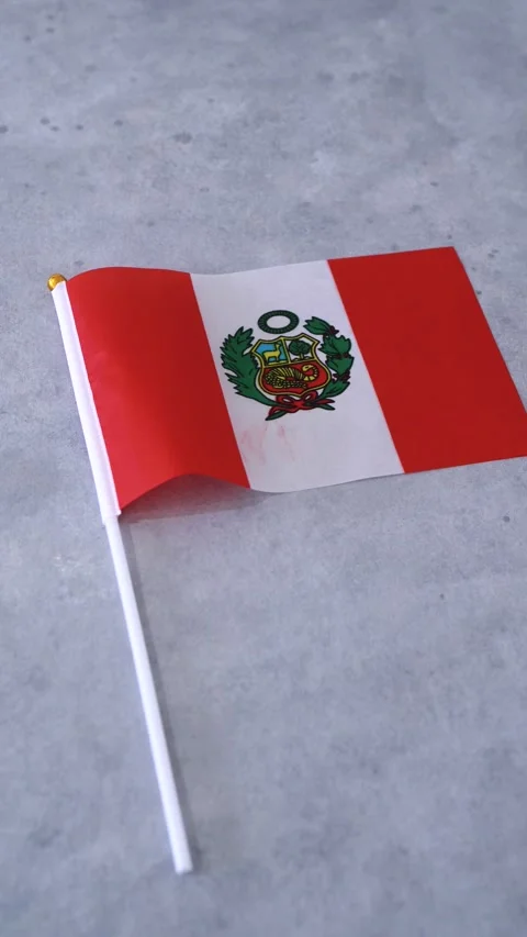 Flag of Peru on grey background. Vertical shot. Stock Footage 332163658
