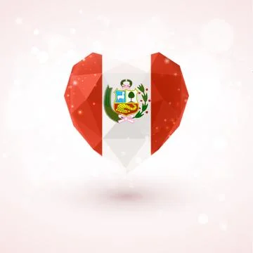 Flag of Peru in shape diamond glass heart. Triangulation style 스톡 일러스트
