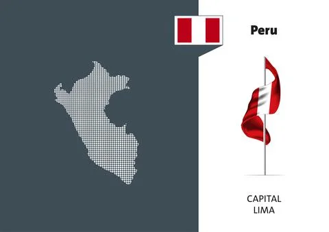 Flag of Peru on white background. Dotted map of Peru Stock Illustration