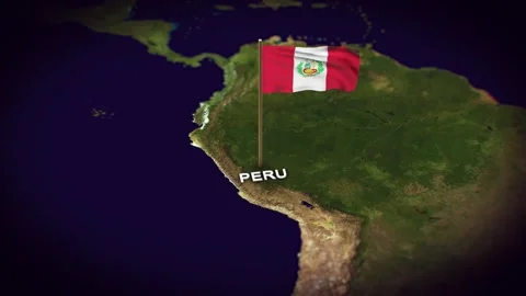 The Flag of Peru on the World Map, Peru map with flag 3d animation Stock Footage 289641180